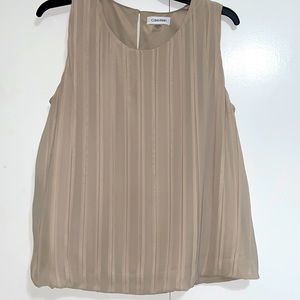Calvin Klein Womens Pleated Sleeveless Blouse. Large. Cream color.